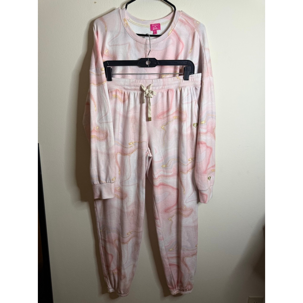Women's P.J. Salvage Barbie Pink & White Marble Pajama Set L - Picture 2 of 10